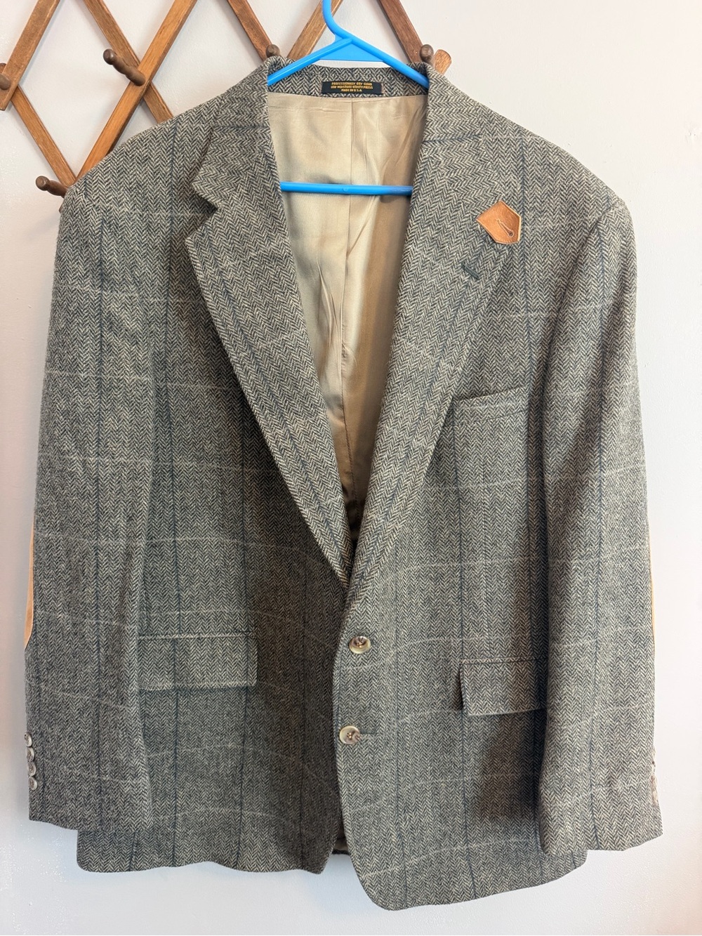 Evan-Picone Tailored Tweed Wool Blazer Green Brown Elbow patch XL